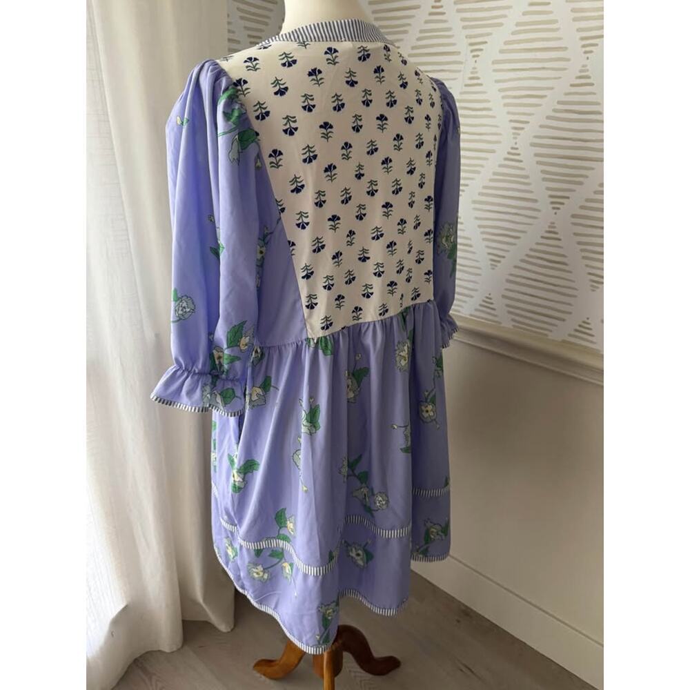 Boutique Women’s XL Violet Floral Puff Patchwork Shirt Dresses - Picture 6 of 8